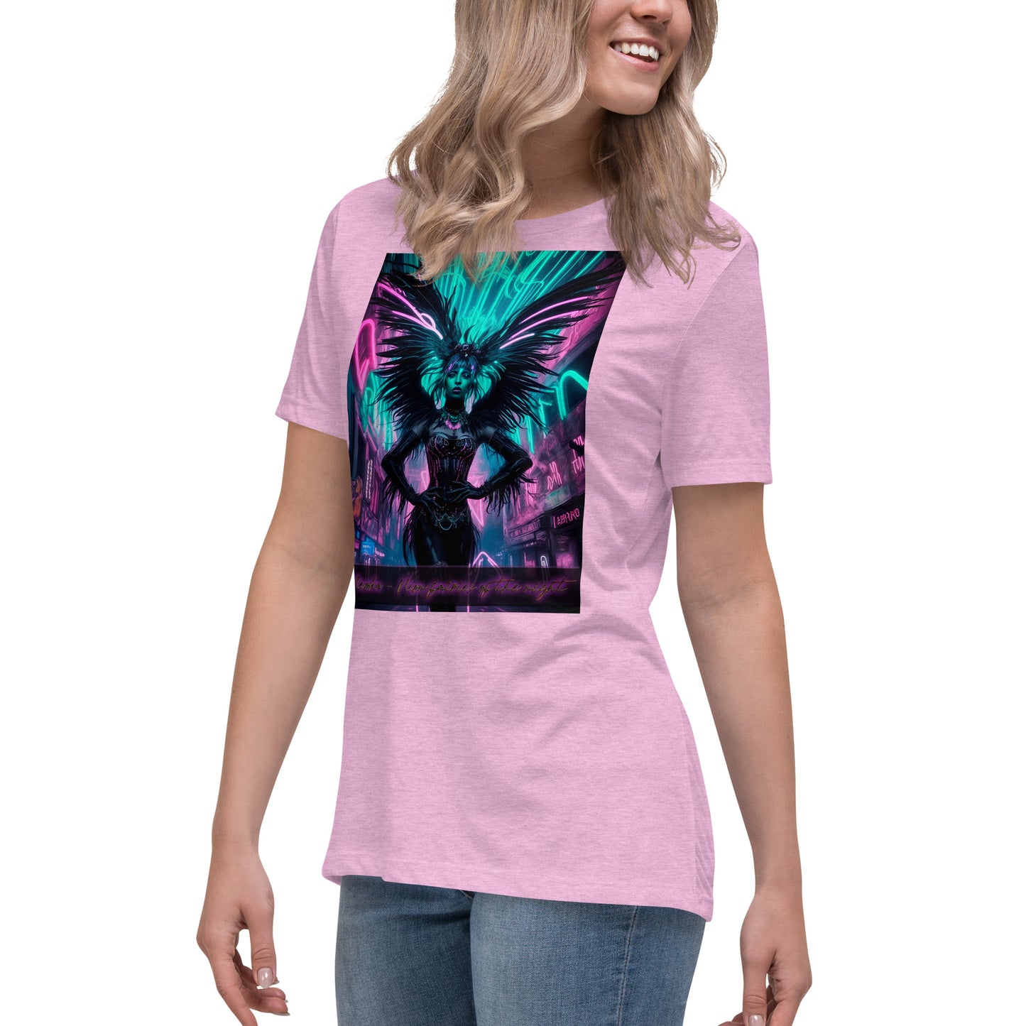 T-shirt rilassata da donna, Collezione - Neoka-Neon fate della notte, Design - ANDRBEL STUDIO
