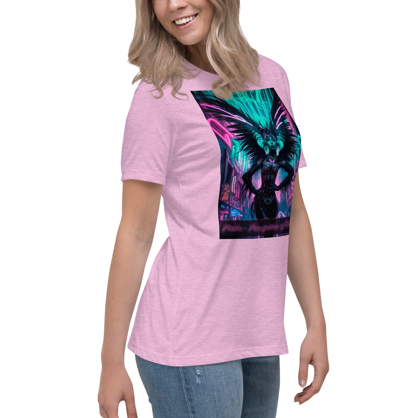 T-shirt rilassata da donna, Collezione - Neoka-Neon fate della notte, Design - ANDRBEL STUDIO