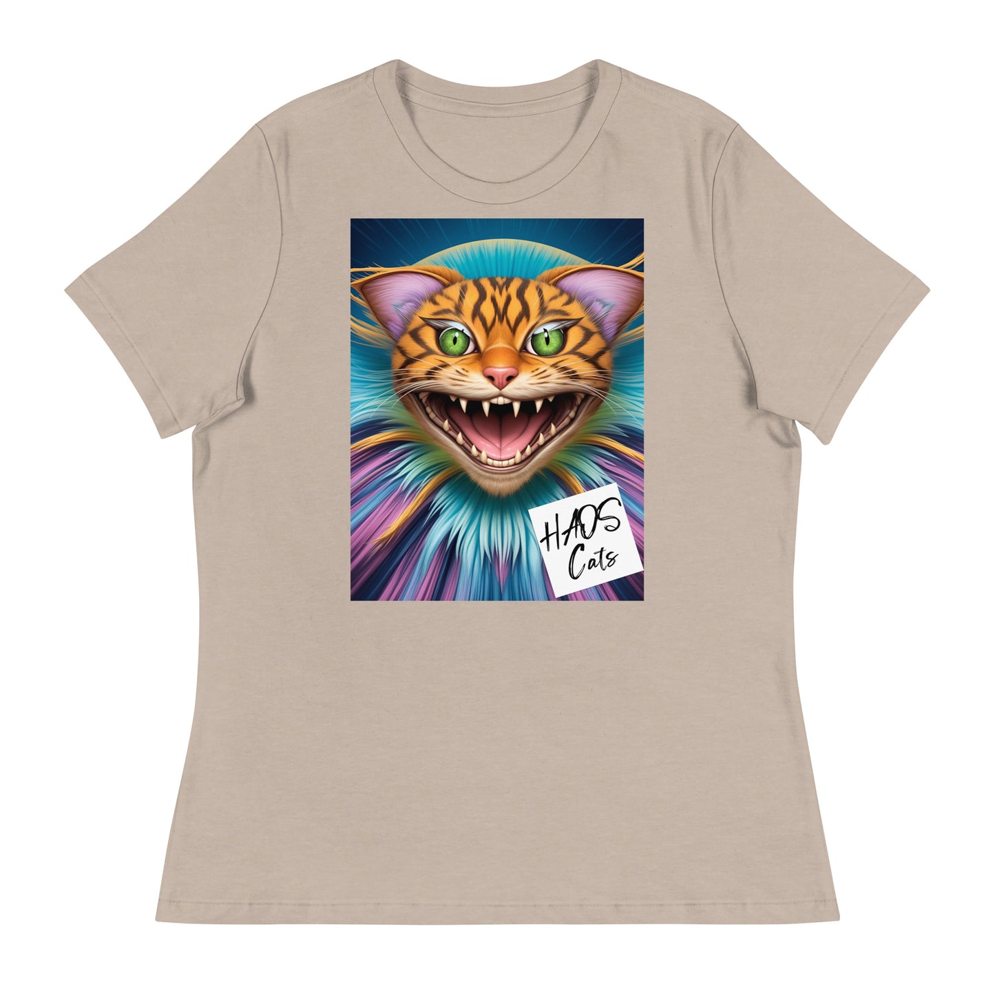 Women's Relaxed T-Shirt. Collection - HAOS Cats, Design - ANDRBEL STUDIO.