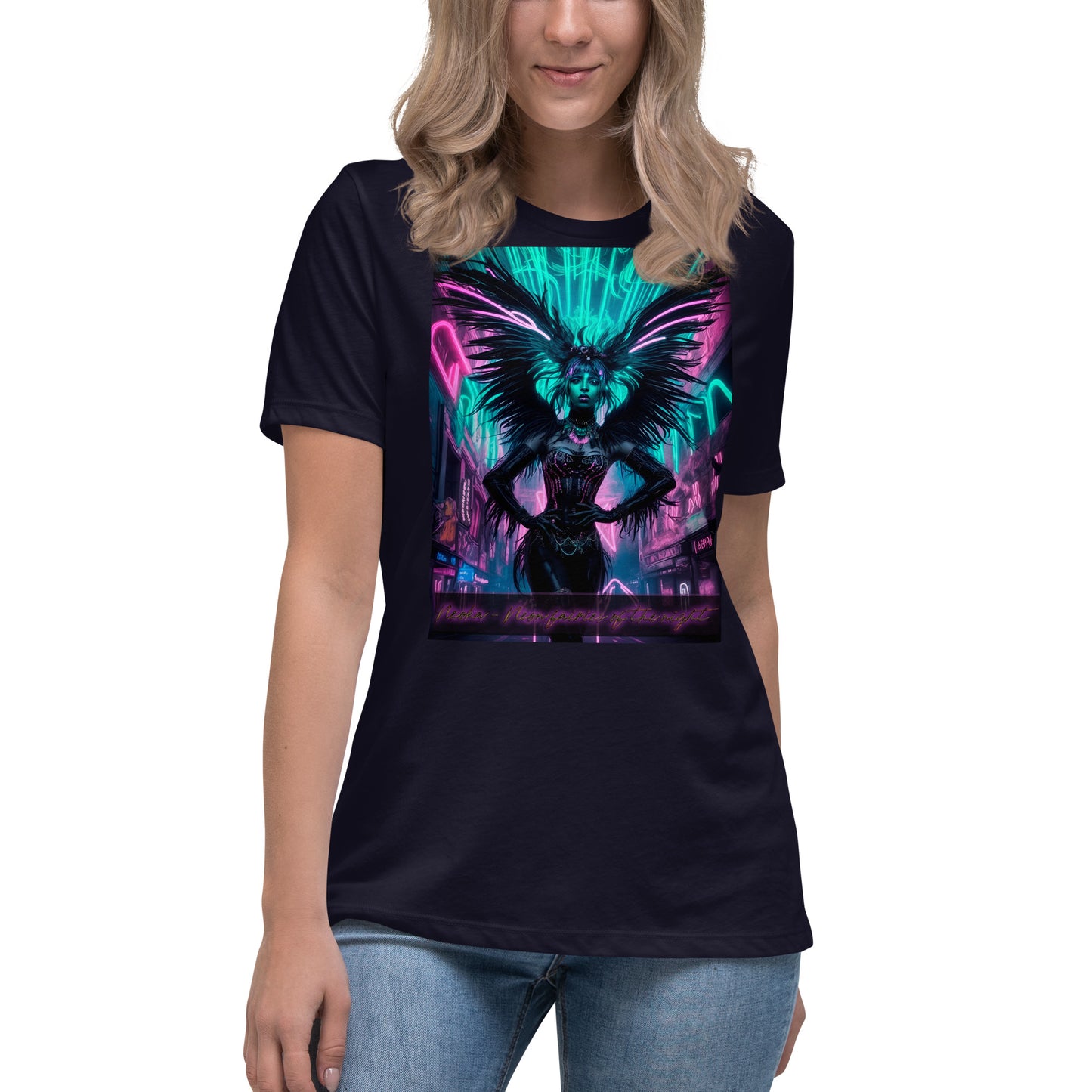 T-shirt rilassata da donna, Collezione - Neoka-Neon fate della notte, Design - ANDRBEL STUDIO