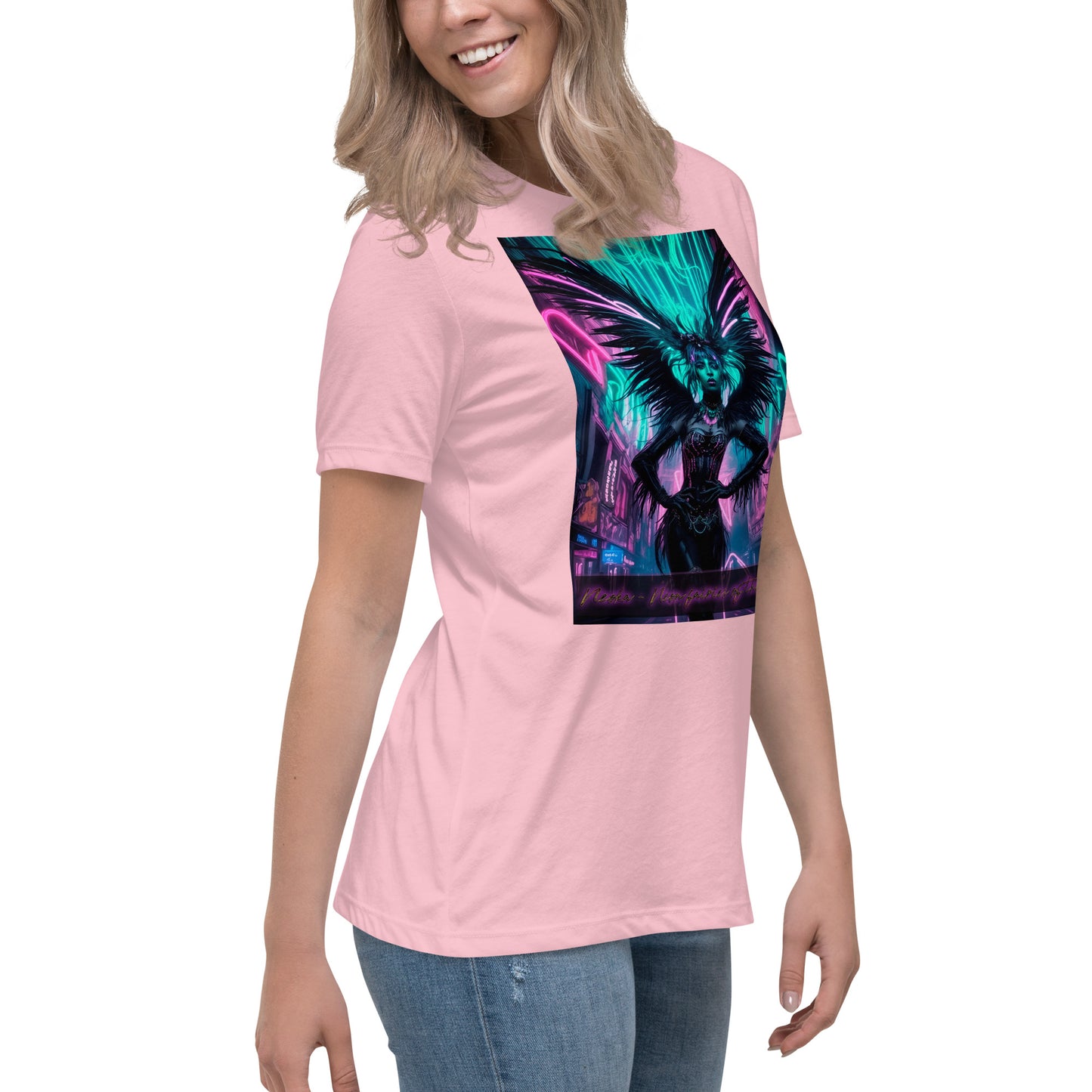 T-shirt rilassata da donna, Collezione - Neoka-Neon fate della notte, Design - ANDRBEL STUDIO
