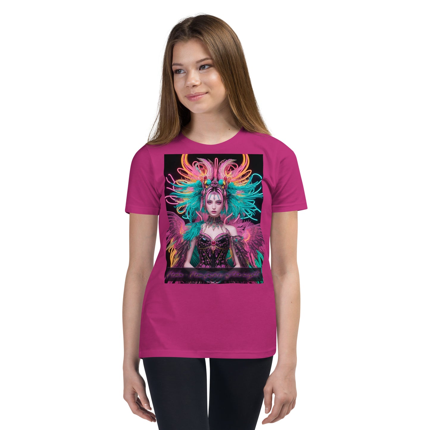 T-shirt a maniche corte per ragazzi. Collezione - Neoka-Neon fate della notte, Design - ANDRBEL STUDIO