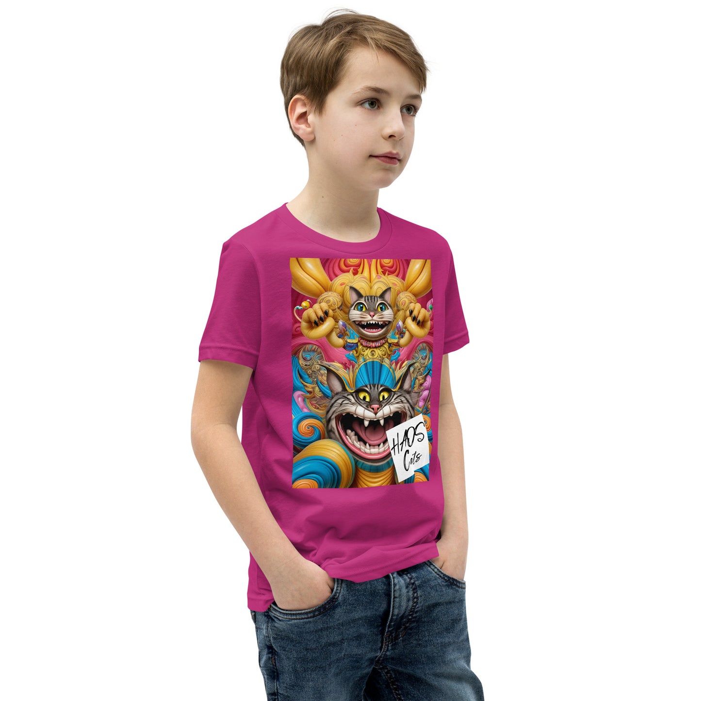 Youth Short Sleeve T-Shirt. Collection - HAOS Cats, Design - ANDRBEL STUDIO