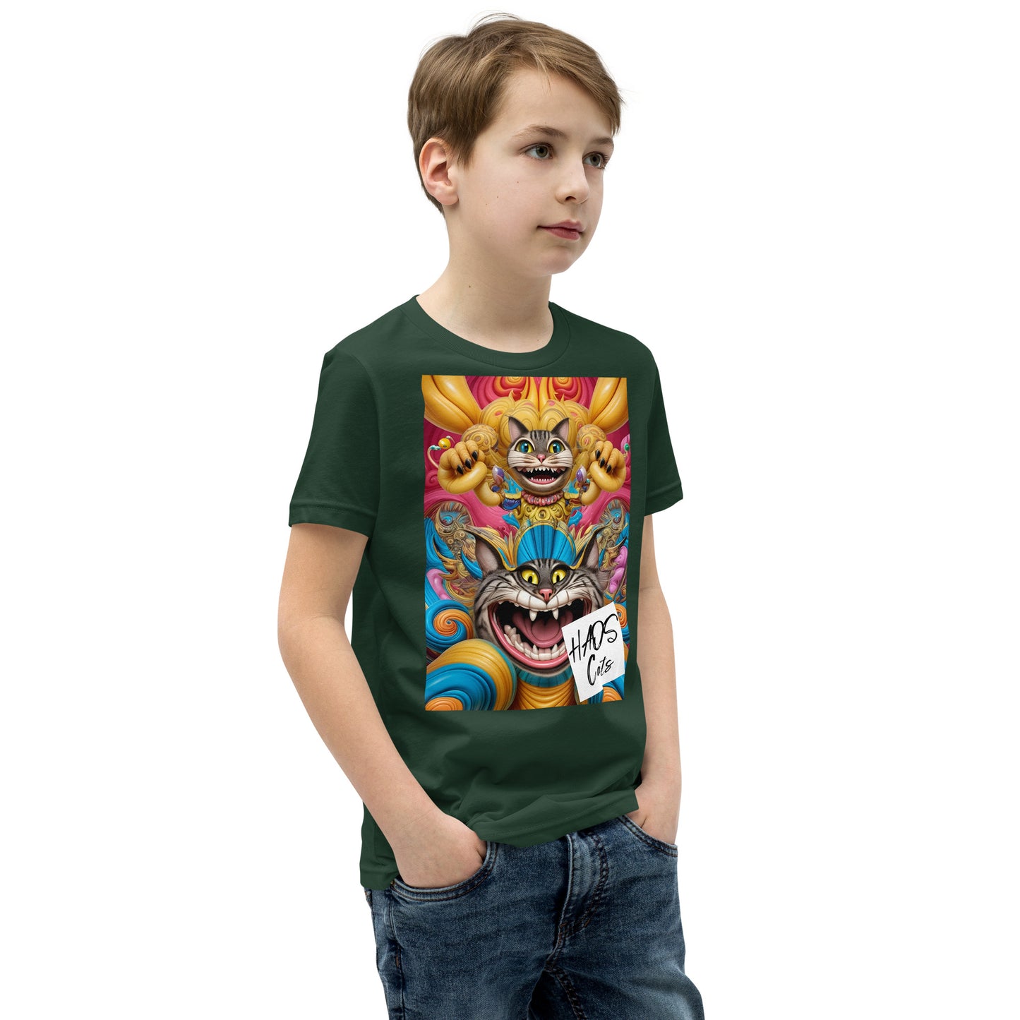 Youth Short Sleeve T-Shirt. Collection - HAOS Cats, Design - ANDRBEL STUDIO
