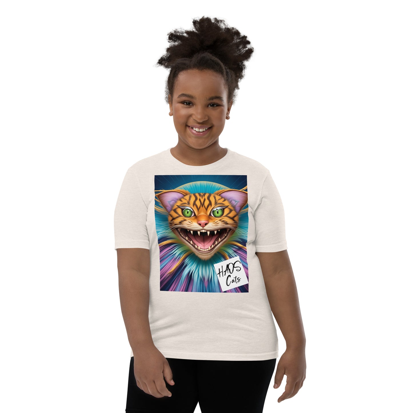 Youth Short Sleeve T-Shirt. Collection - HAOS Cats, Design - ANDRBEL STUDIO