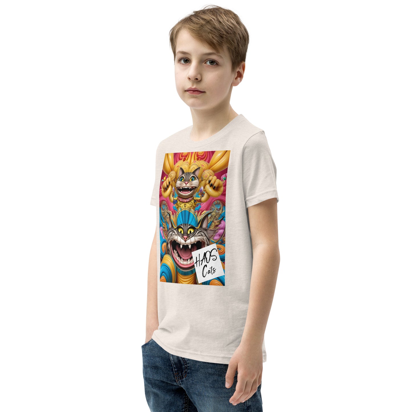 Youth Short Sleeve T-Shirt. Collection - HAOS Cats, Design - ANDRBEL STUDIO