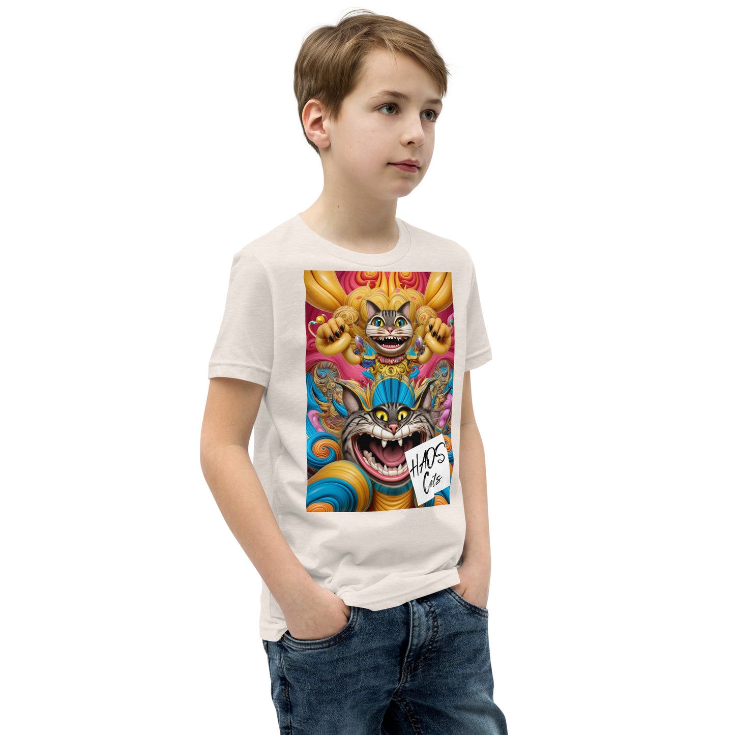Youth Short Sleeve T-Shirt. Collection - HAOS Cats, Design - ANDRBEL STUDIO