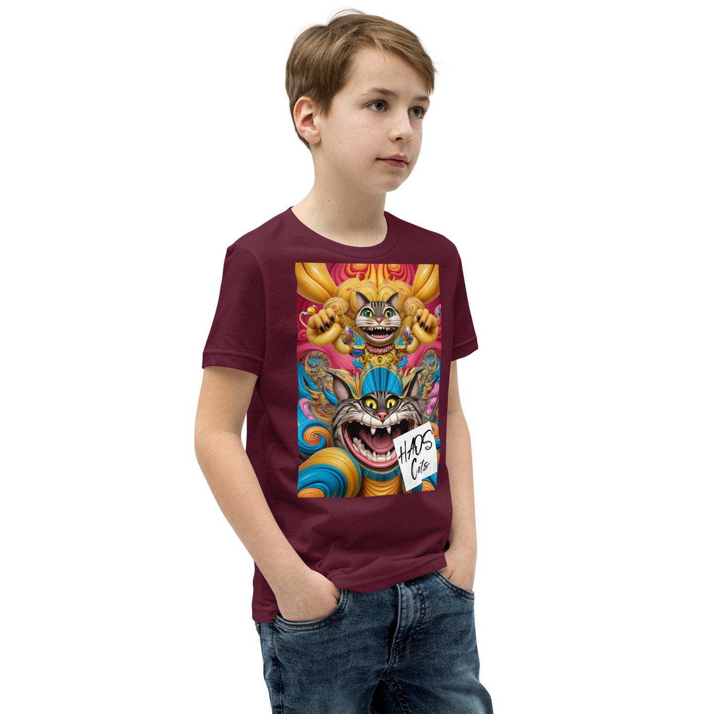 Youth Short Sleeve T-Shirt. Collection - HAOS Cats, Design - ANDRBEL STUDIO