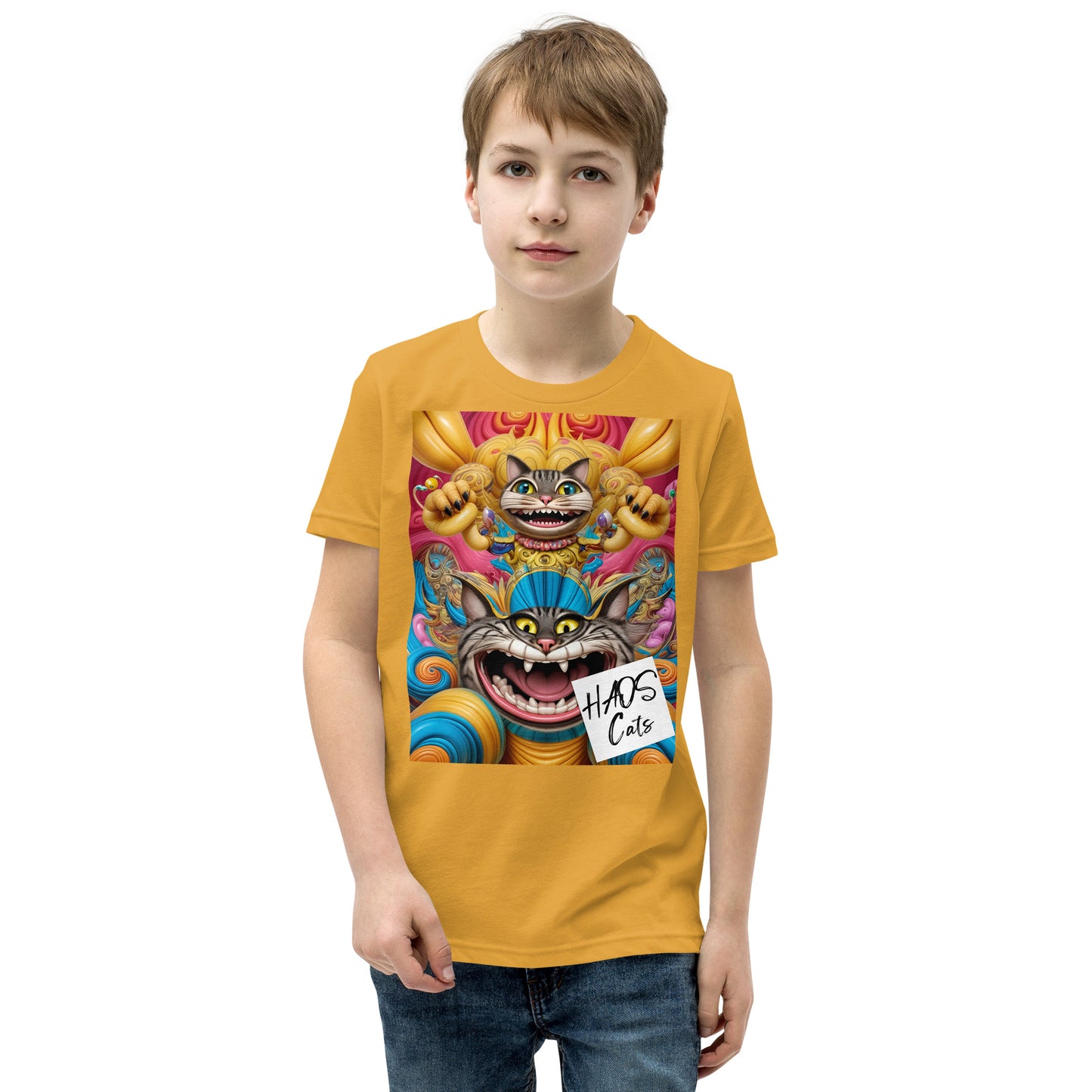 Youth Short Sleeve T-Shirt. Collection - HAOS Cats, Design - ANDRBEL STUDIO