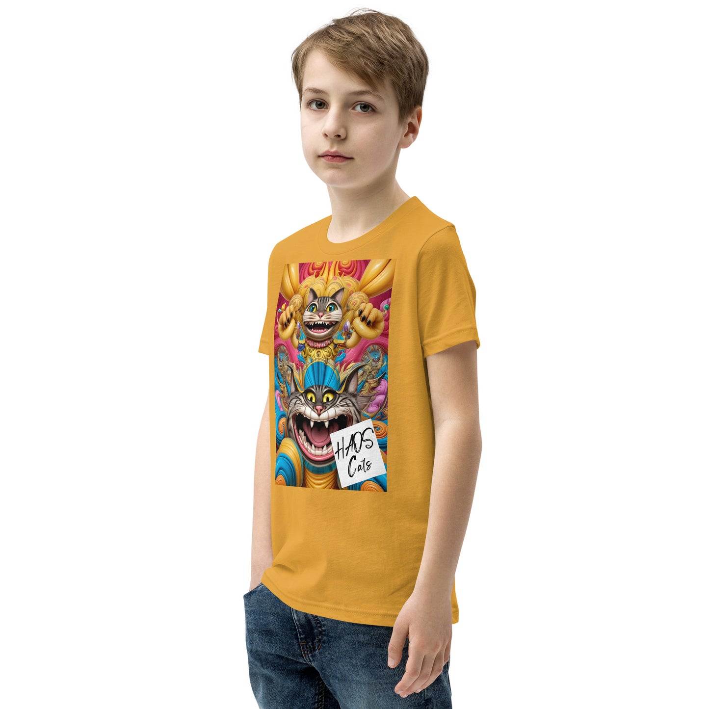 Youth Short Sleeve T-Shirt. Collection - HAOS Cats, Design - ANDRBEL STUDIO