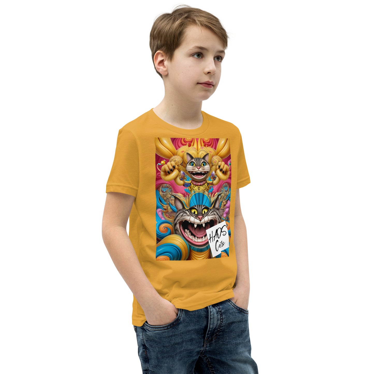 Youth Short Sleeve T-Shirt. Collection - HAOS Cats, Design - ANDRBEL STUDIO