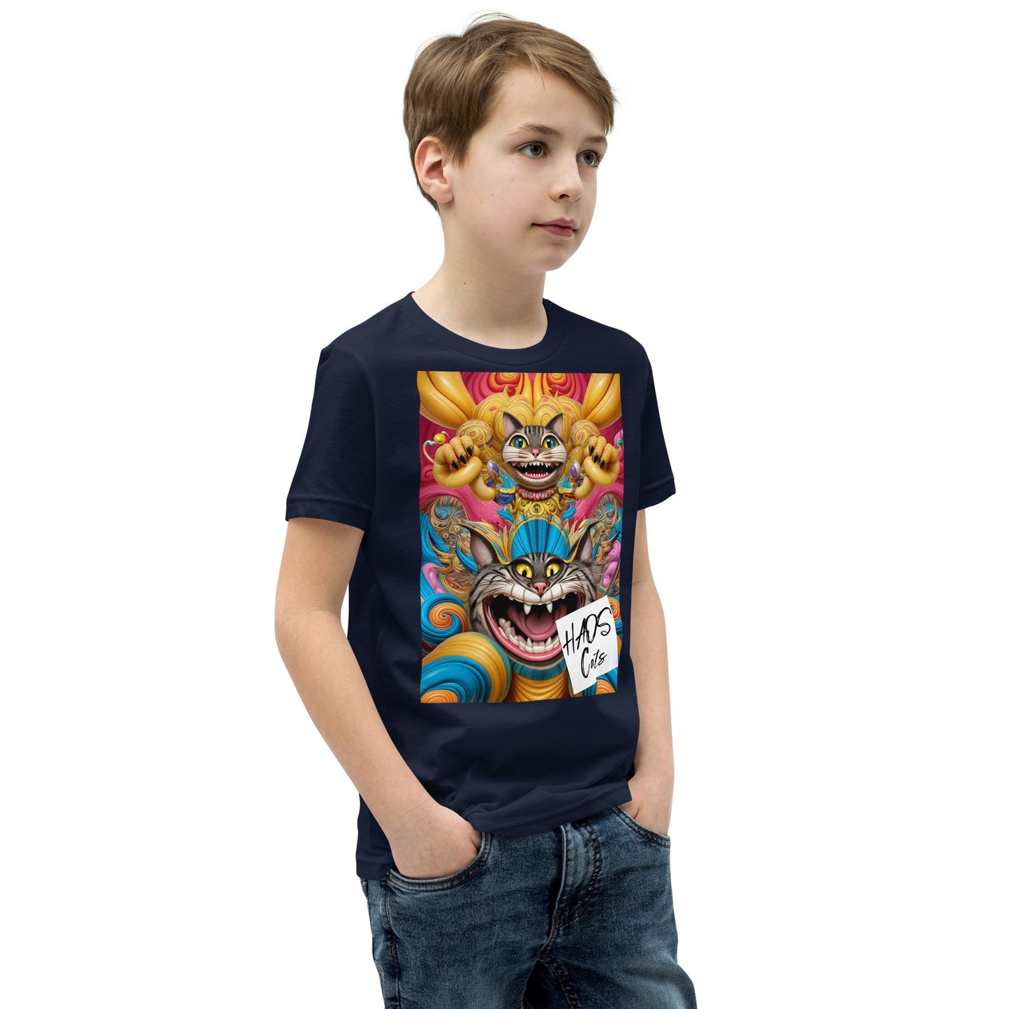 Youth Short Sleeve T-Shirt. Collection - HAOS Cats, Design - ANDRBEL STUDIO