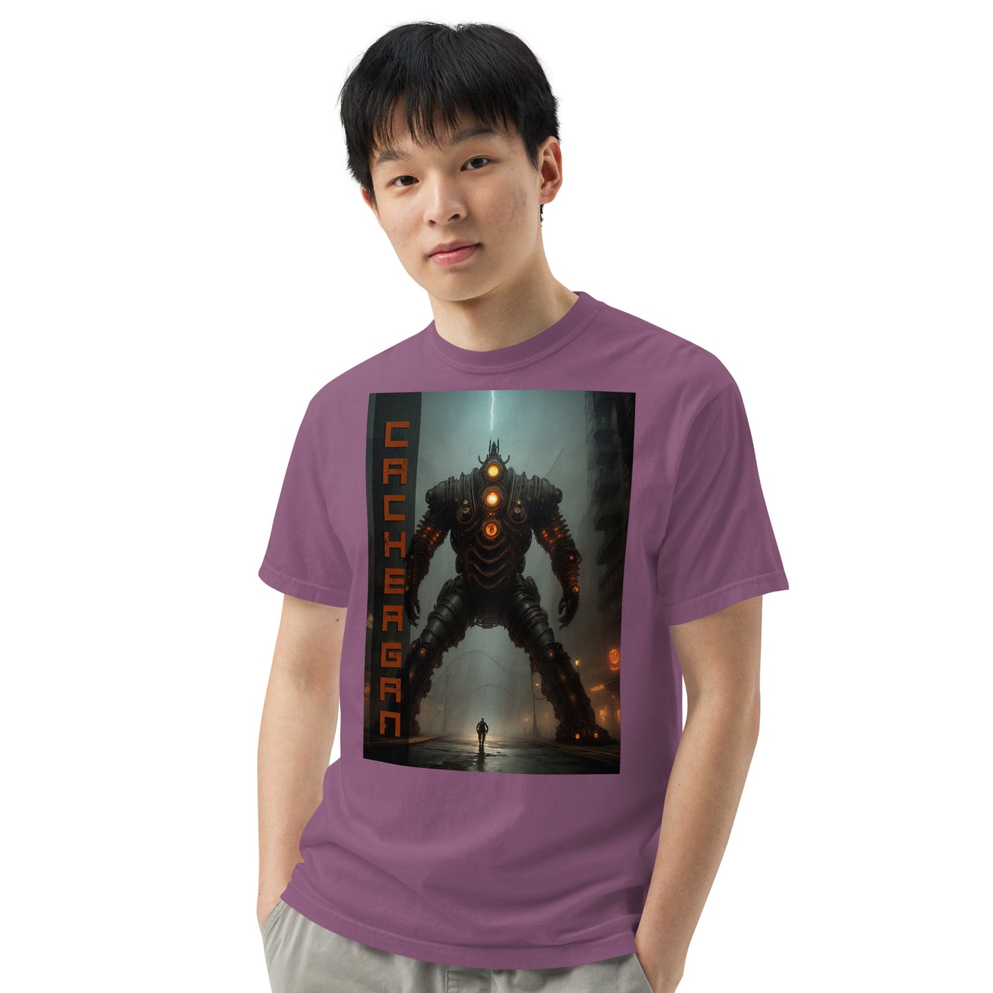 Unisex garment-dyed heavyweight t-shirt. Collection - Cachergan, Design - ANDRBEL STUDIO