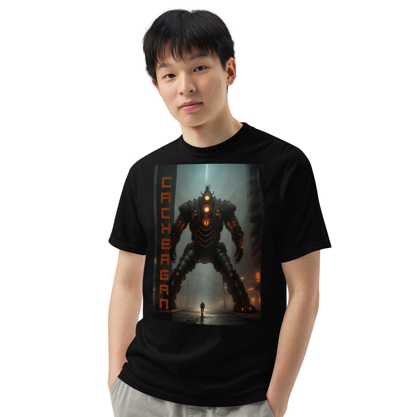 Unisex garment-dyed heavyweight t-shirt. Collection - Cachergan, Design - ANDRBEL STUDIO