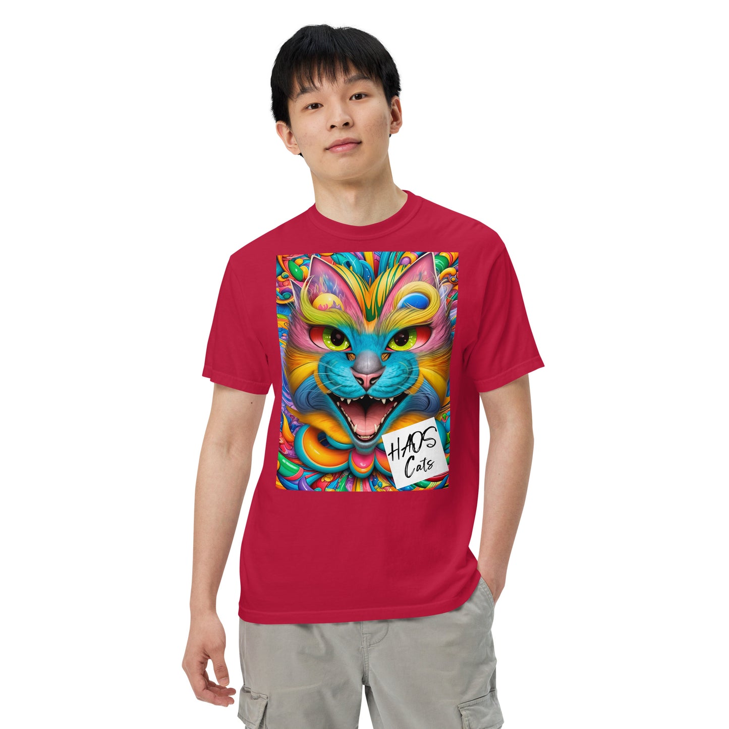 T-shirt unisex pesante, tinta in capo. Collezione - HAOS Cats, Design - ANDRBEL STUDIO