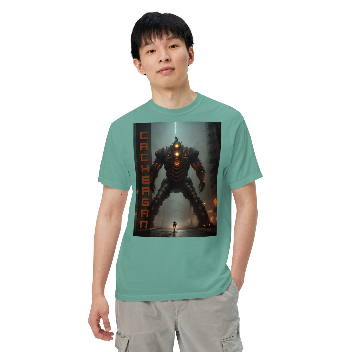 Unisex garment-dyed heavyweight t-shirt. Collection - Cachergan, Design - ANDRBEL STUDIO