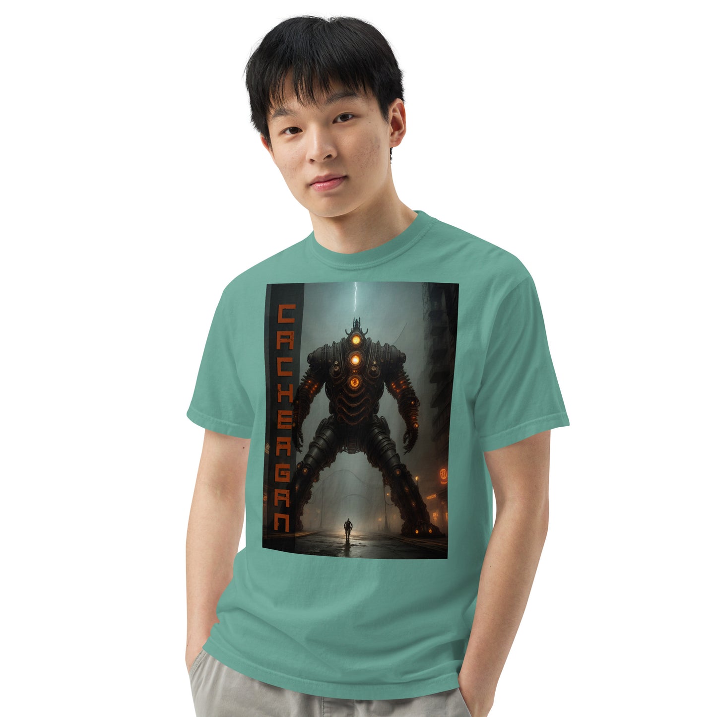 Unisex garment-dyed heavyweight t-shirt. Collection - Cachergan, Design - ANDRBEL STUDIO