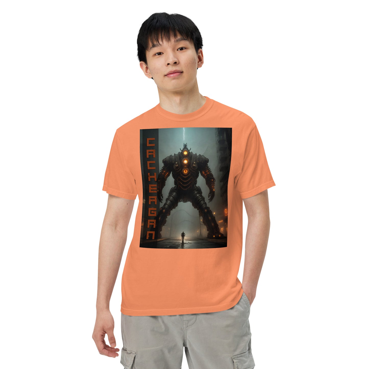 Unisex garment-dyed heavyweight t-shirt. Collection - Cachergan, Design - ANDRBEL STUDIO