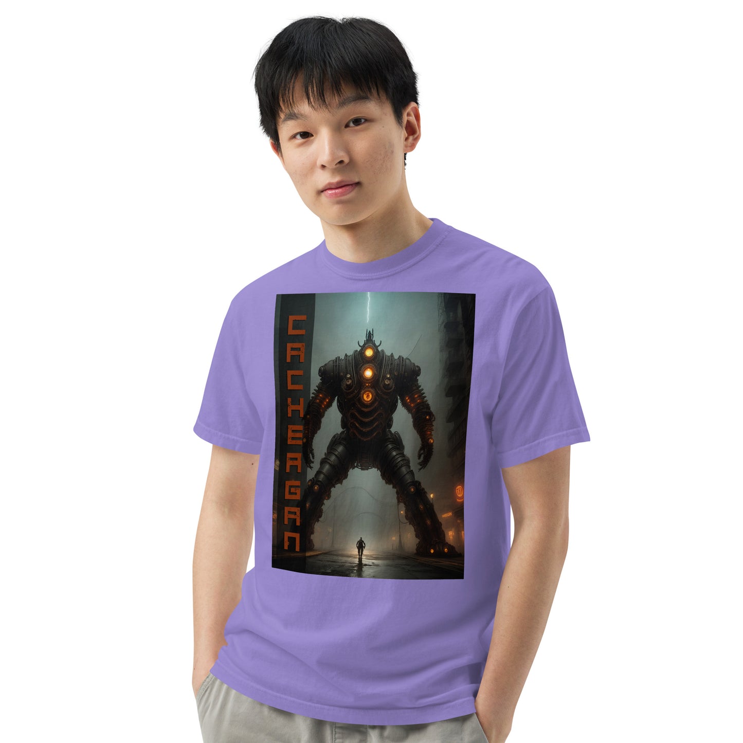 Unisex garment-dyed heavyweight t-shirt. Collection - Cachergan, Design - ANDRBEL STUDIO