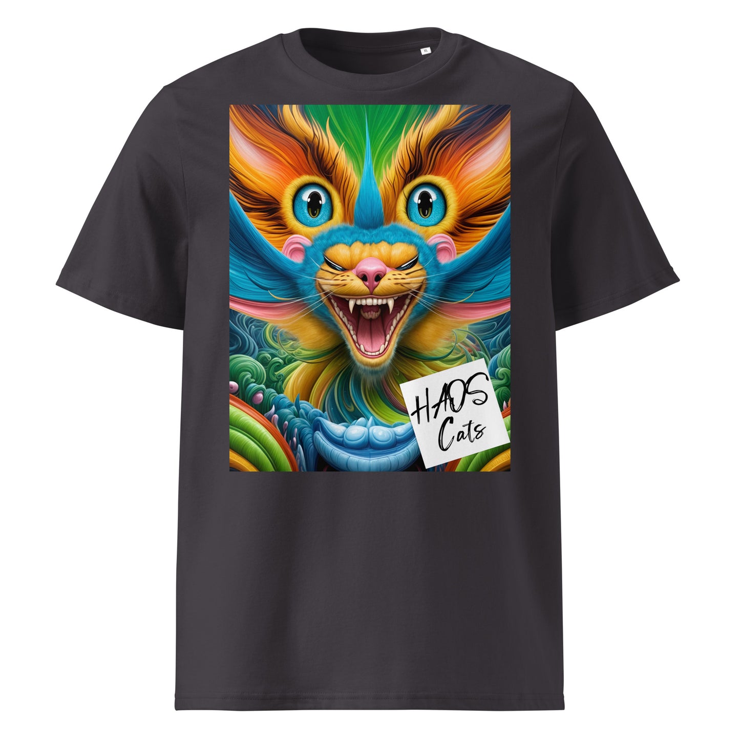 Unisex organic cotton t-shirt. Collection - HAOS Cats, Design - ANDRBEL STUDIO