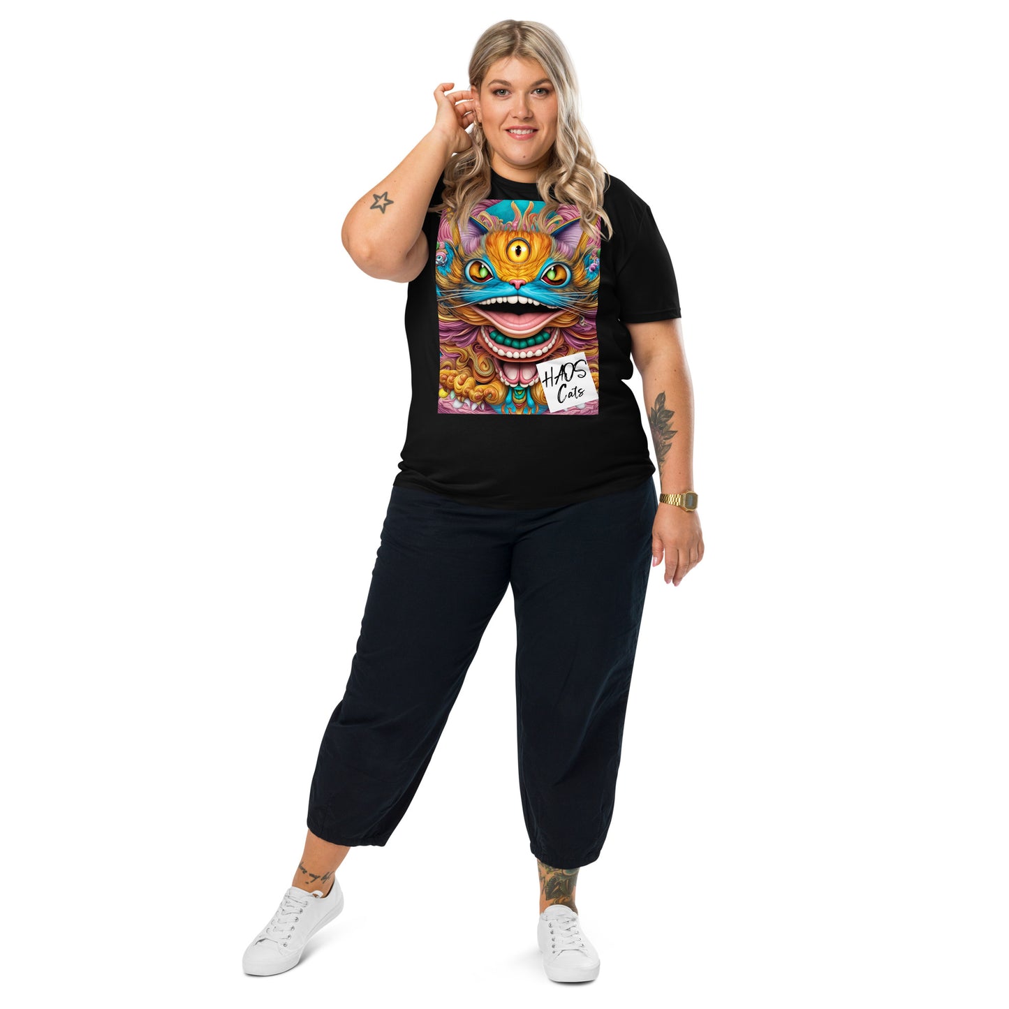 Unisex organic cotton t-shirt. Collection - HAOS Cats, Design - ANDRBEL STUDIO