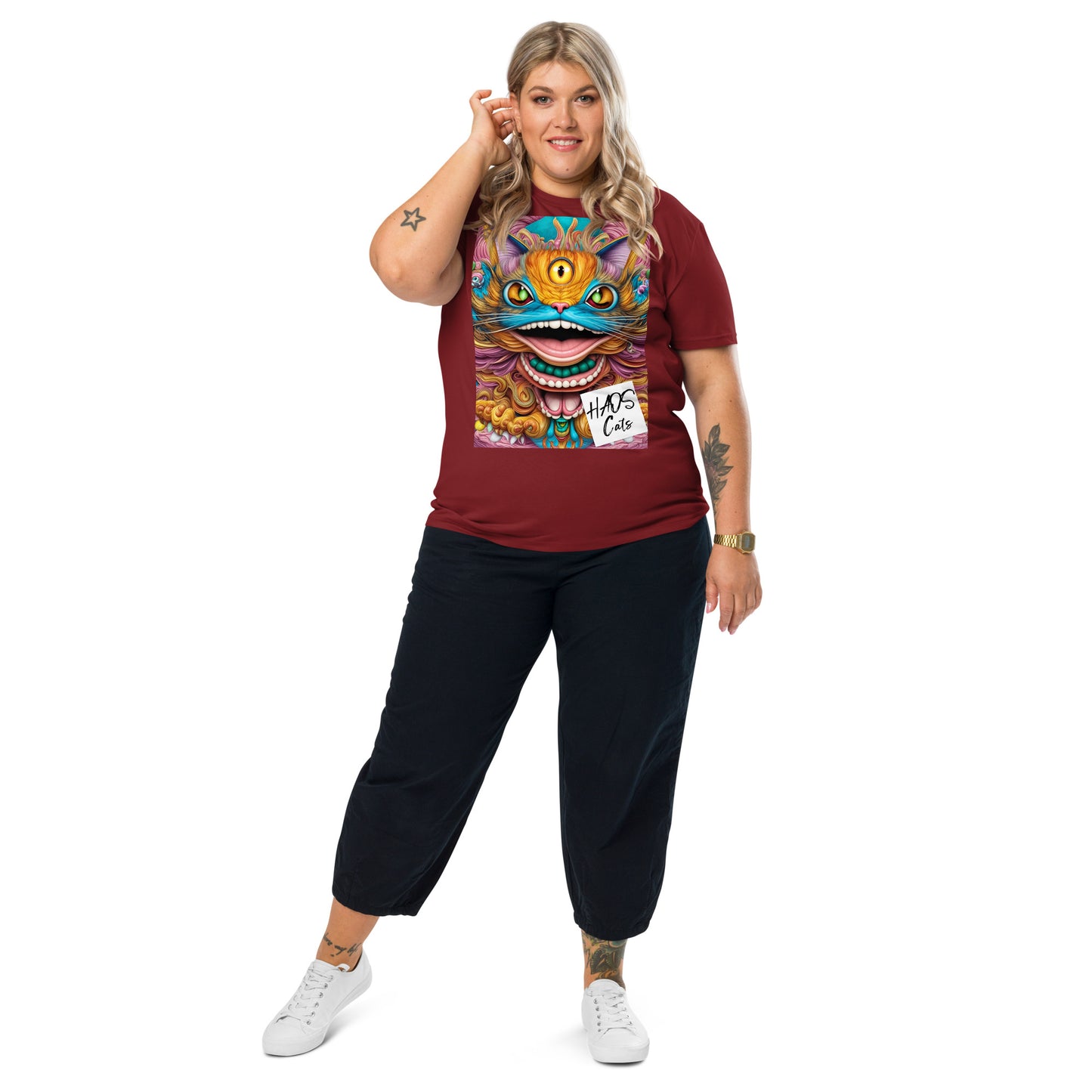 Unisex organic cotton t-shirt. Collection - HAOS Cats, Design - ANDRBEL STUDIO