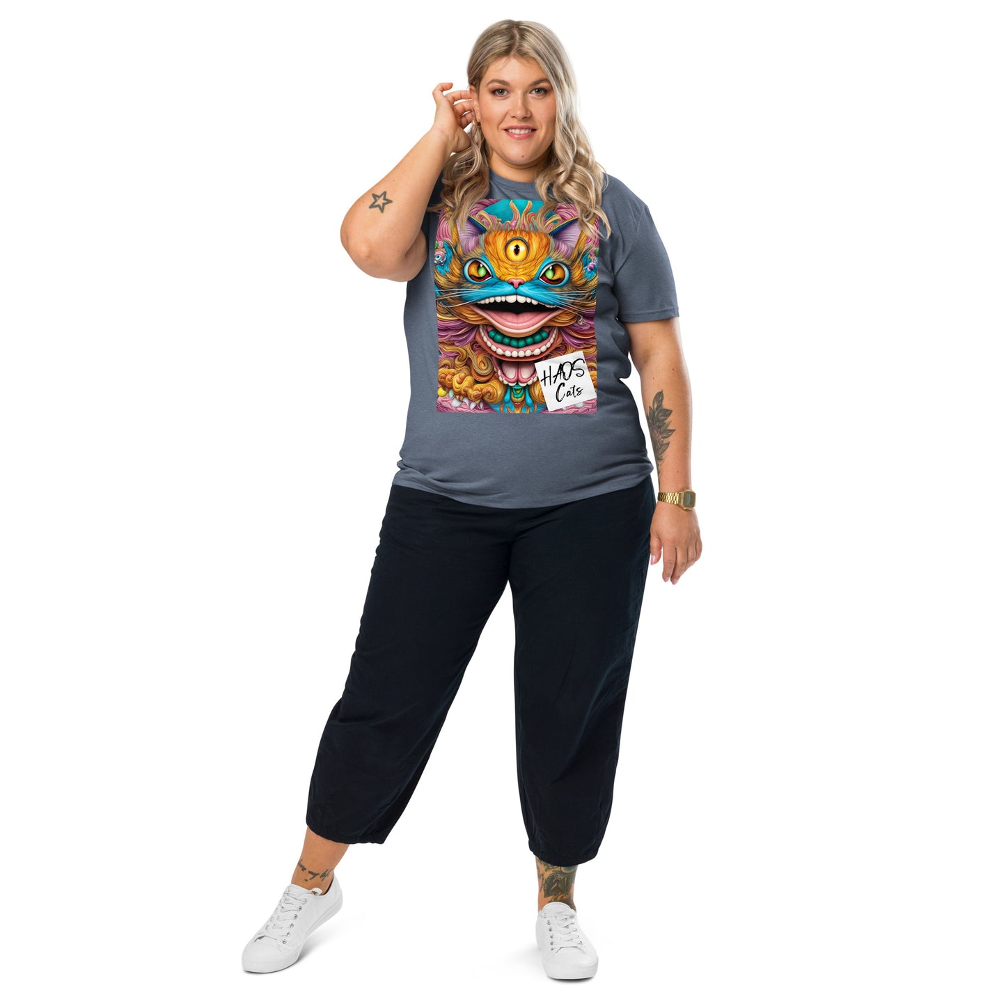 Unisex organic cotton t-shirt. Collection - HAOS Cats, Design - ANDRBEL STUDIO