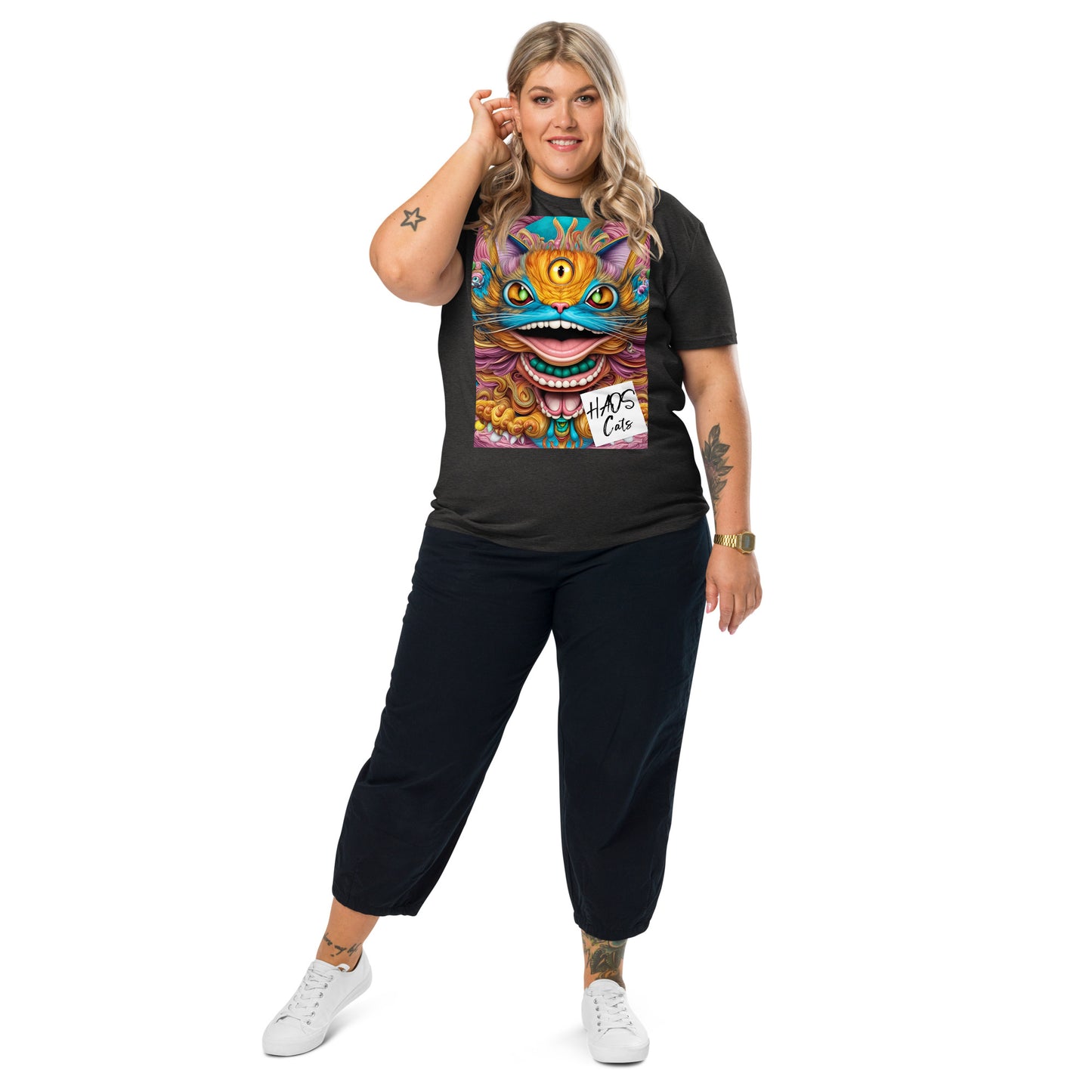 Unisex organic cotton t-shirt. Collection - HAOS Cats, Design - ANDRBEL STUDIO