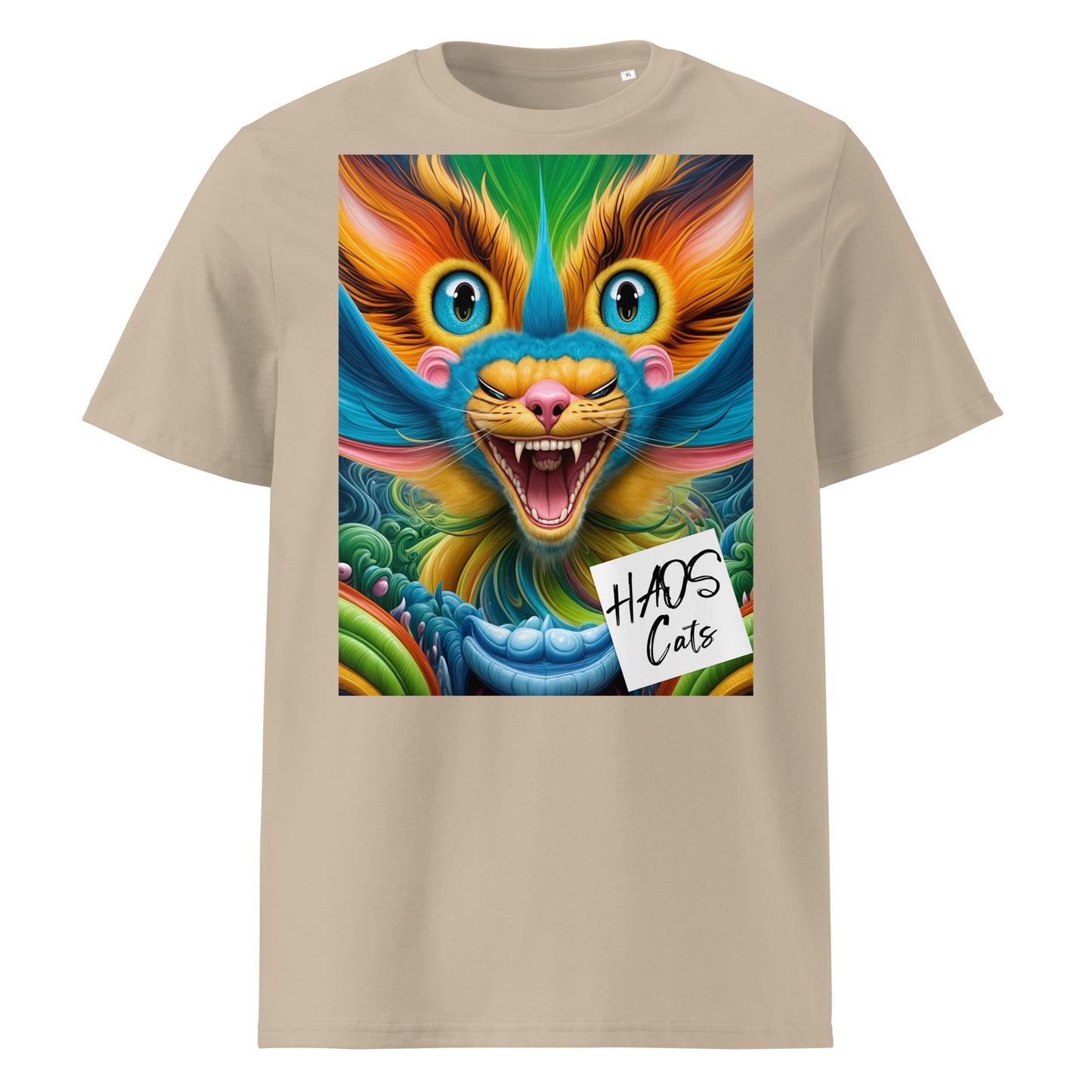 Unisex organic cotton t-shirt. Collection - HAOS Cats, Design - ANDRBEL STUDIO