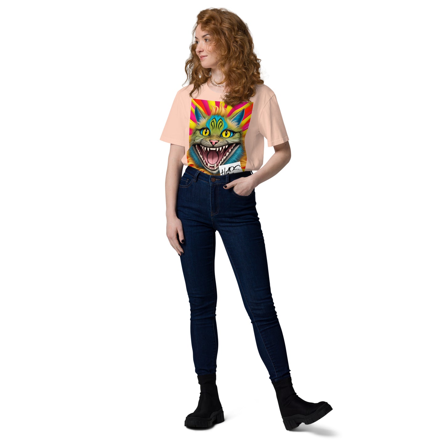 Unisex organic cotton t-shirt. Collection - HAOS Cats, Design - ANDRBEL STUDIO