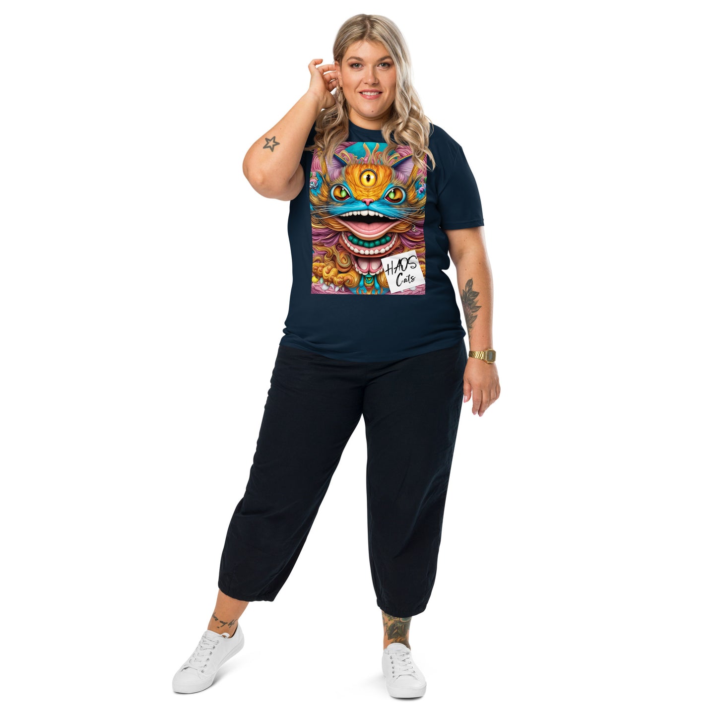 Unisex organic cotton t-shirt. Collection - HAOS Cats, Design - ANDRBEL STUDIO