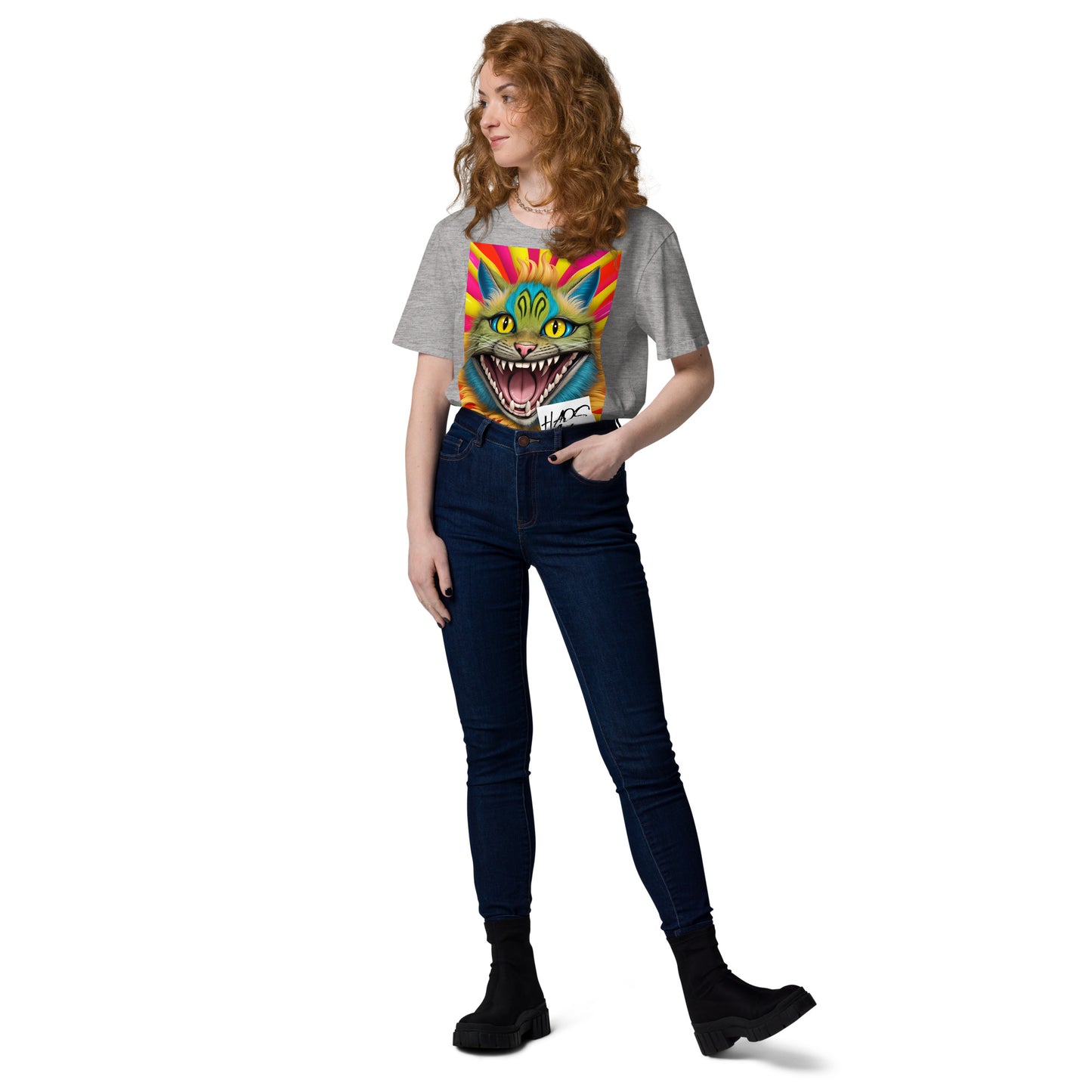 Unisex organic cotton t-shirt. Collection - HAOS Cats, Design - ANDRBEL STUDIO