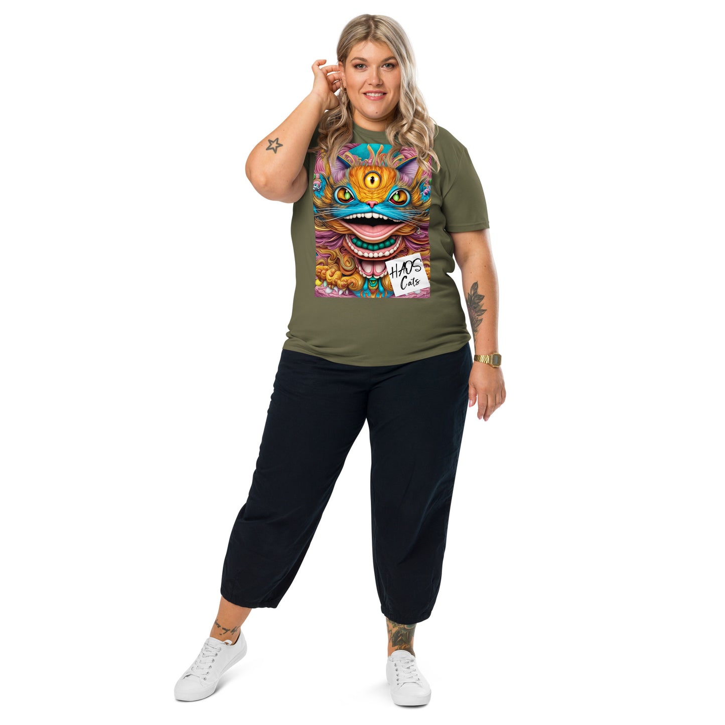 Unisex organic cotton t-shirt. Collection - HAOS Cats, Design - ANDRBEL STUDIO