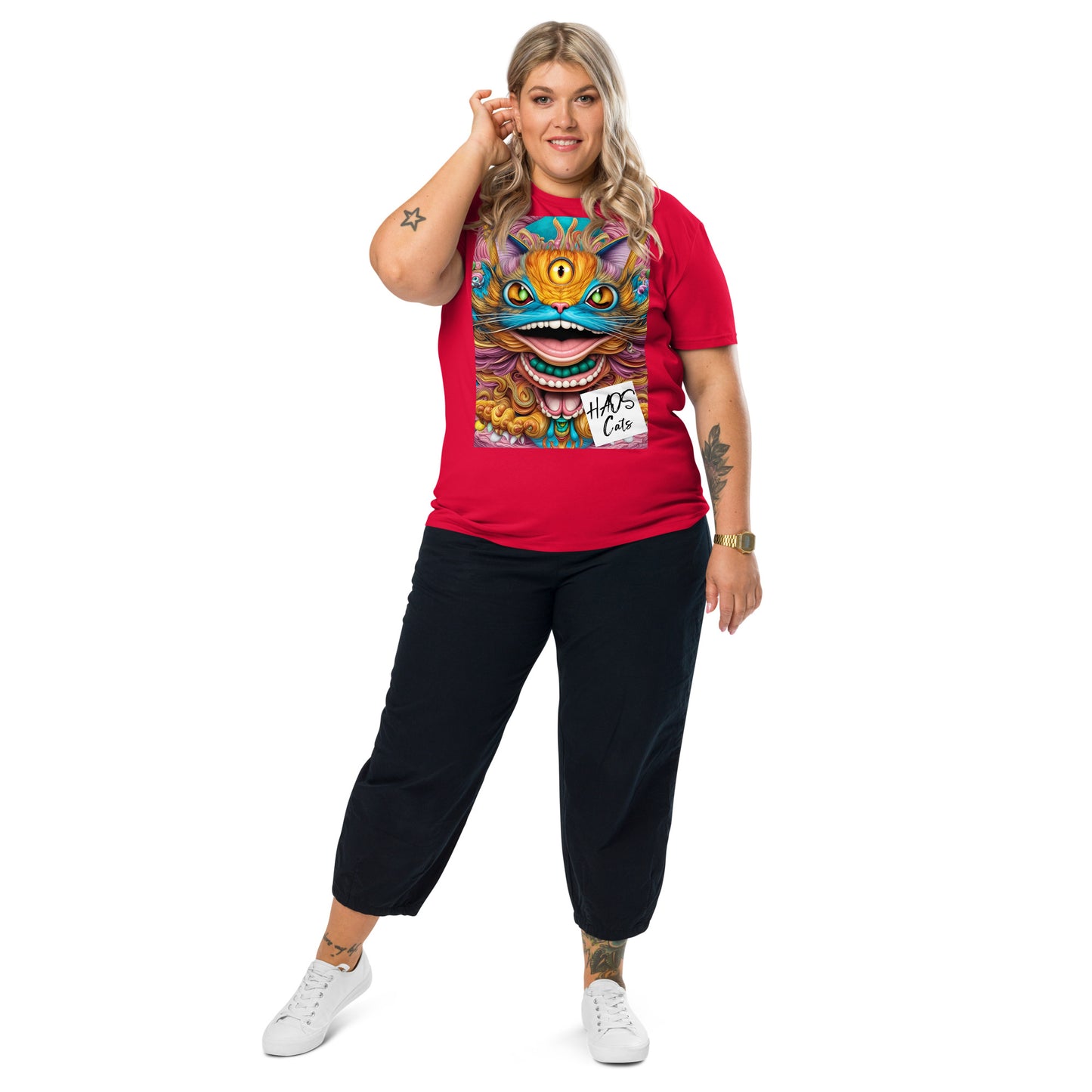 Unisex organic cotton t-shirt. Collection - HAOS Cats, Design - ANDRBEL STUDIO