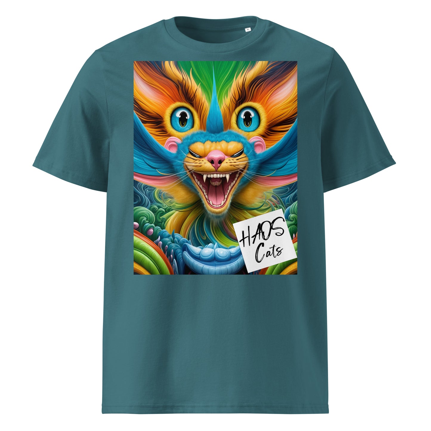 Unisex organic cotton t-shirt. Collection - HAOS Cats, Design - ANDRBEL STUDIO