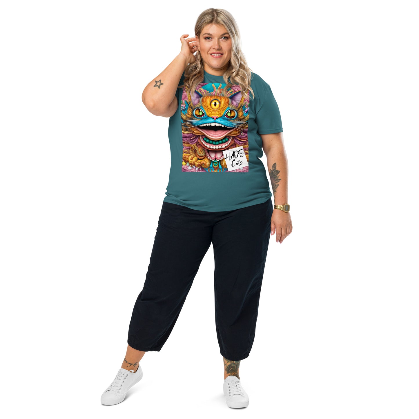 Unisex organic cotton t-shirt. Collection - HAOS Cats, Design - ANDRBEL STUDIO