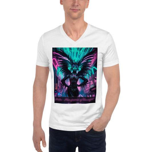 Unisex Short Sleeve V-Neck T-Shirt. Collection - Neoka-Neon fairies of the night, Design - ANDRBEL STUDIO.