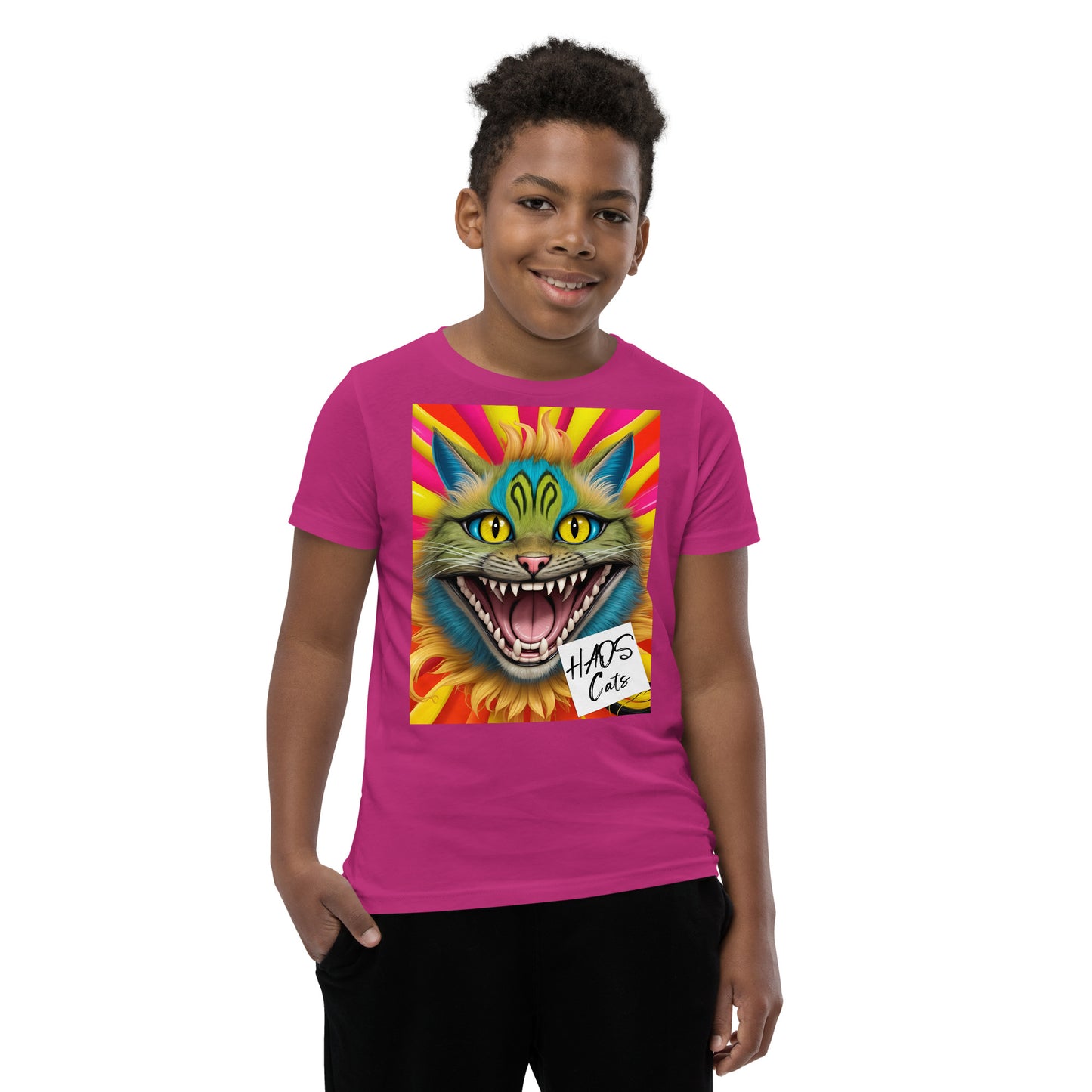 Youth Short Sleeve T-Shirt. Collection - HAOS Cats, Design - ANDRBEL STUDIO
