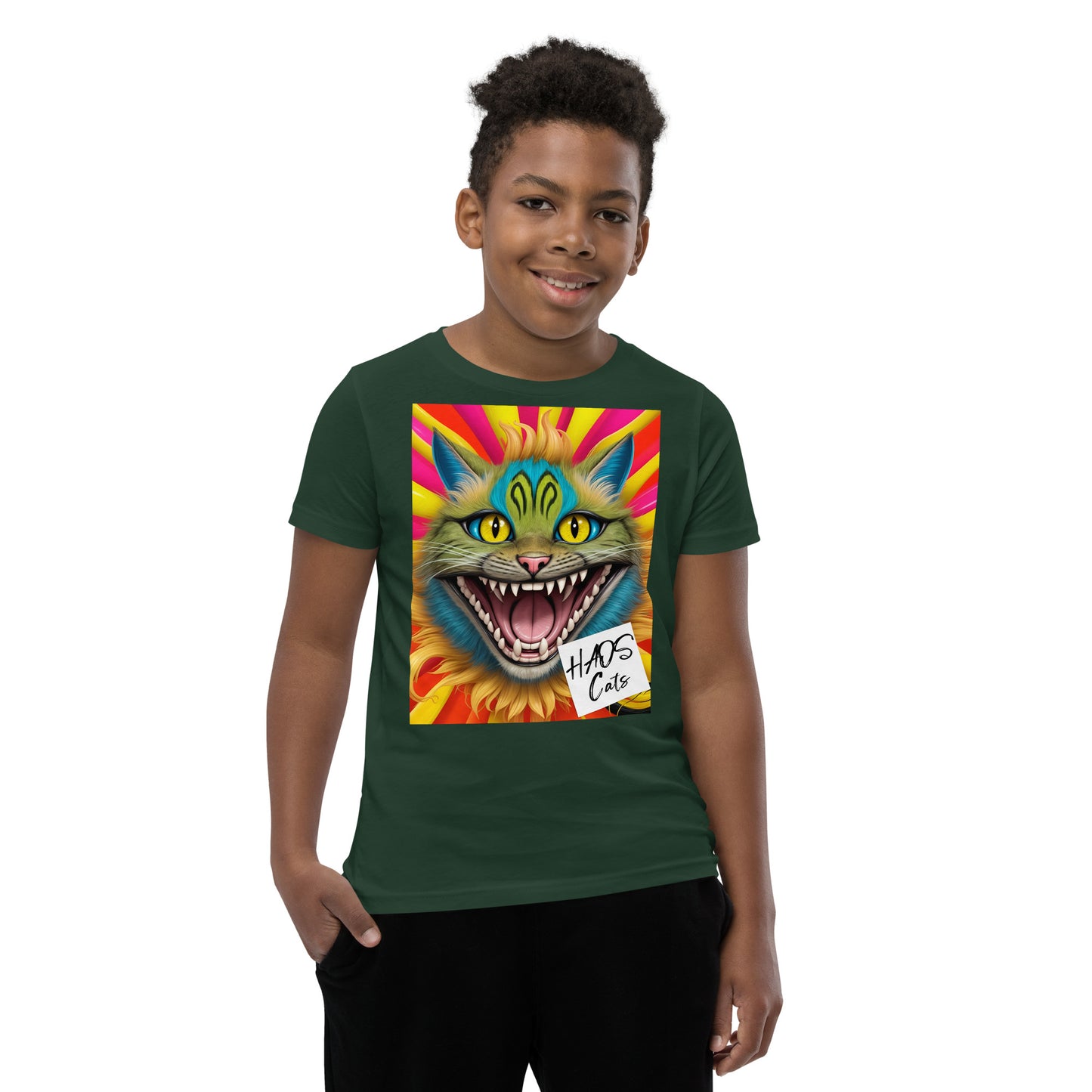 Youth Short Sleeve T-Shirt. Collection - HAOS Cats, Design - ANDRBEL STUDIO