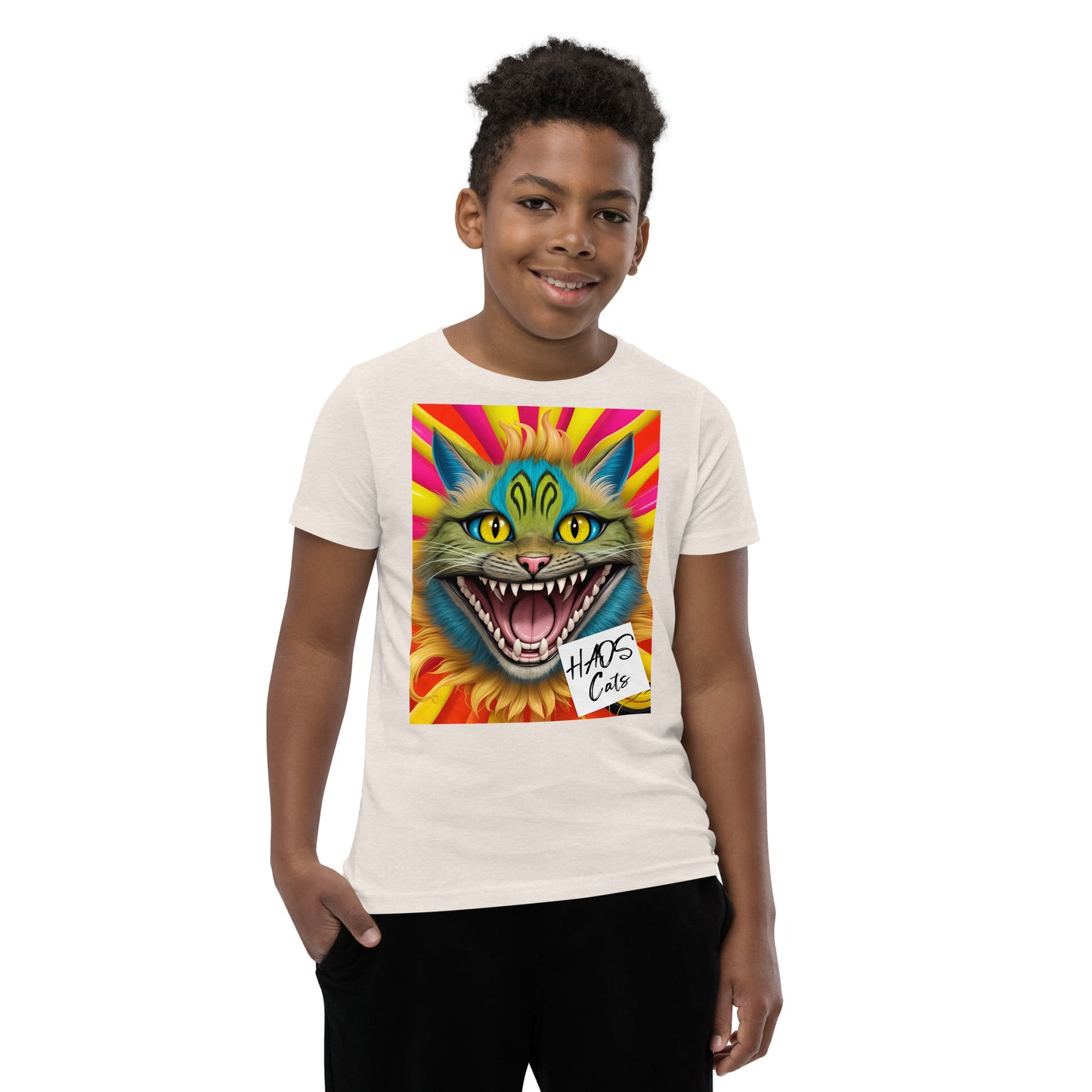 Youth Short Sleeve T-Shirt. Collection - HAOS Cats, Design - ANDRBEL STUDIO