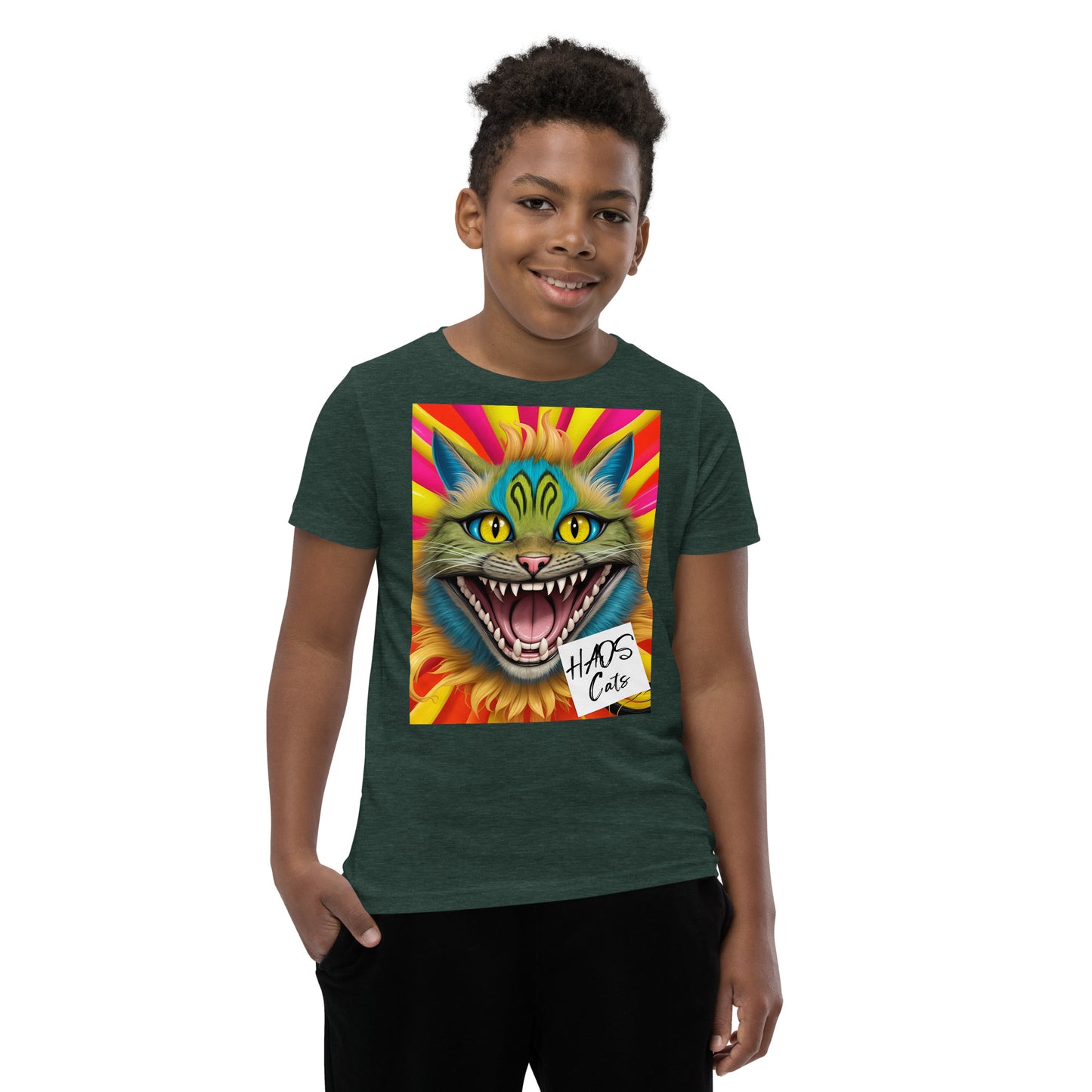 Youth Short Sleeve T-Shirt. Collection - HAOS Cats, Design - ANDRBEL STUDIO