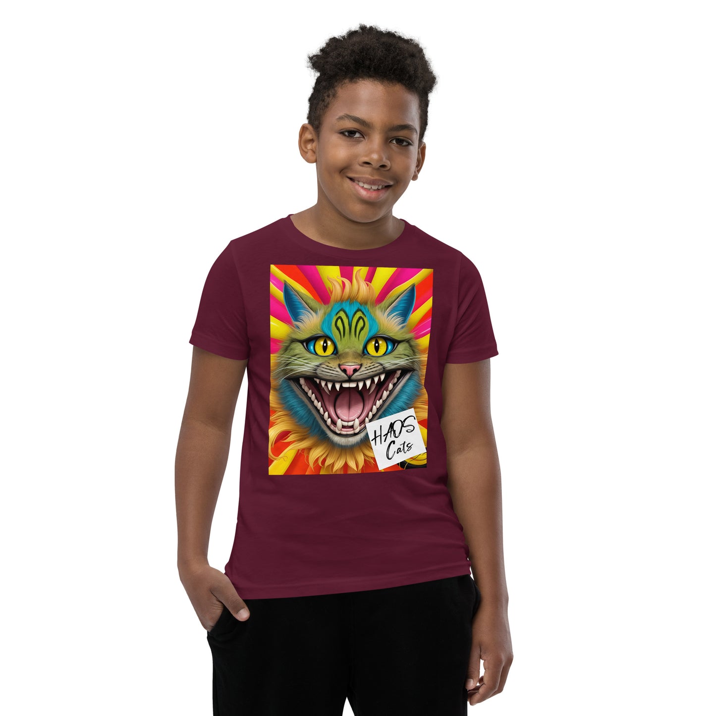 Youth Short Sleeve T-Shirt. Collection - HAOS Cats, Design - ANDRBEL STUDIO