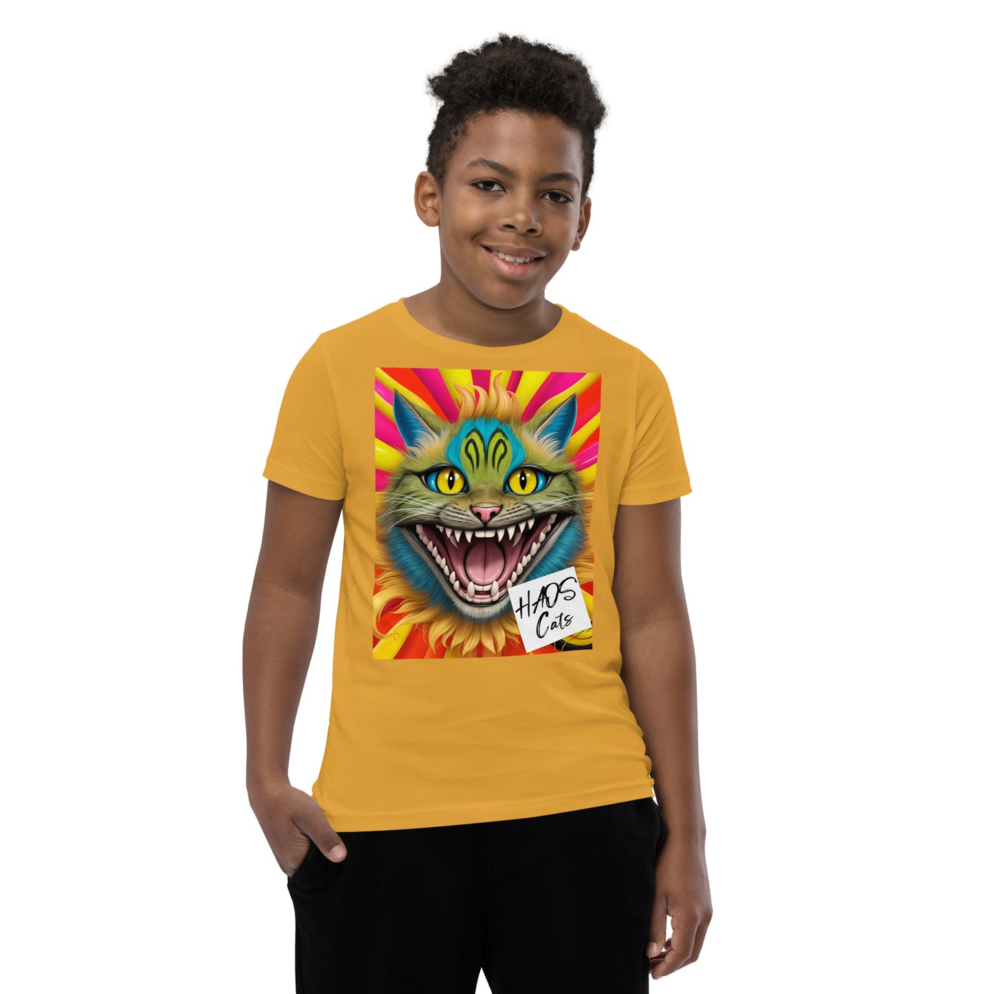 Youth Short Sleeve T-Shirt. Collection - HAOS Cats, Design - ANDRBEL STUDIO
