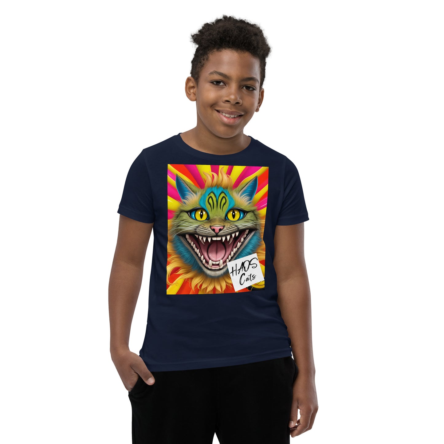 Youth Short Sleeve T-Shirt. Collection - HAOS Cats, Design - ANDRBEL STUDIO